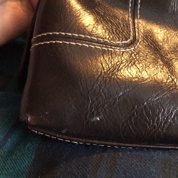 NINE & CO Dark Brown Faux Leather, Silver Hardware Structured Shoulder Bag GUC - Picture 9 of 15